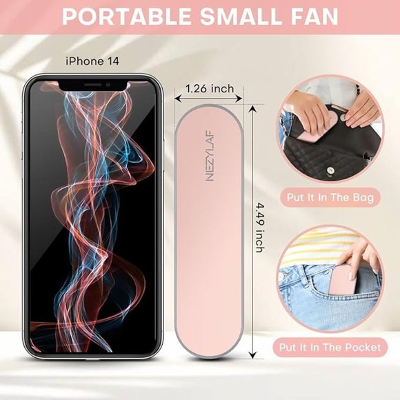 Pink Handheld Mini Fan, Travel Mini Fan Rechargeable [9-15 Working Hours] - Picture 4 of 5